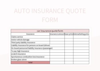 Standard Auto Insurance Quote Form Excel Template And Google Sheets ...