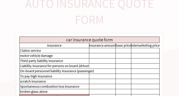 Standard Auto Insurance Quote Form Excel Template And Google Sheets ...